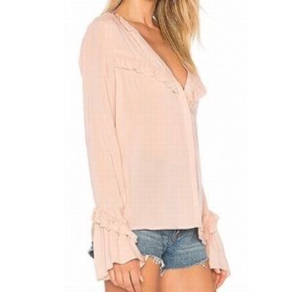 Paige Montel Ruffle Flare Cuffs Button Down V-Neck Blouse - Picture 3 of 14